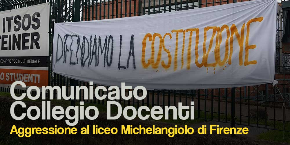 Strioscione di solidarietà sui cancelli dell'ITSOS dopo aggressione liceo Firenze del 18 febbraio 2023